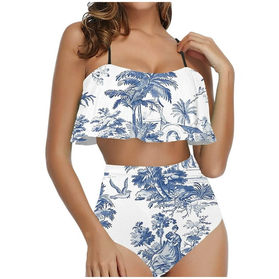 ibuvkizy Tankinis Swimsuits for Women Clearance Loose Modest Two Piece Bathing Suits Ladies Fashion Multicolor Retro Print Swimming Trunks Sling Women Split Swimsuit Bikini Sets for Women's Plus Size