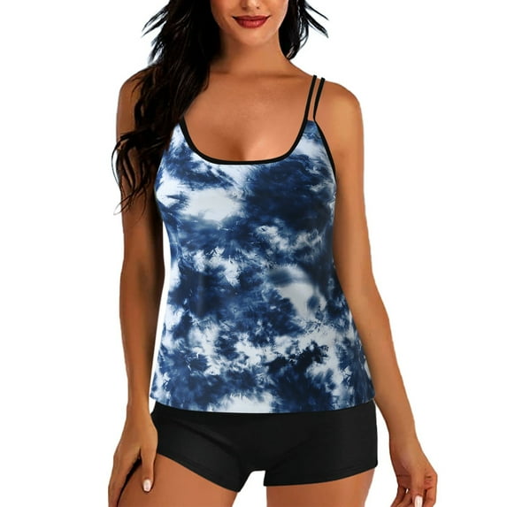 ibuvkizy Tankinis Swimsuits for Women Loose Modest Two Piece Bathing Suits Swimsuits for Women Floral Print Tank Tops With Boyshorts Swimming Suits Bikini Sets for Women's Plus Size