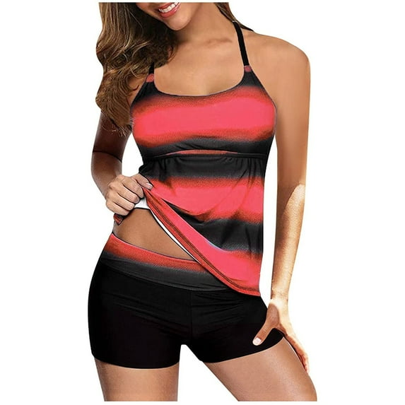 ibuvkizy Tankinis Swimsuits for Women Loose Modest Two Piece Bathing Suits Women Summer Print Strappy Back Set Swimsuits Swimdress Bikini Sets for Women's Plus Size