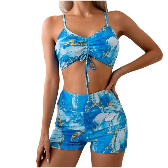 ibuvkizy Tankinis Swimsuits for Women Loose Modest Two Piece Bathing Suits Women's Comfortable and Fashionable Printed Split Style Sexy Swimsuit Set Bikini Sets for Women's Plus Size