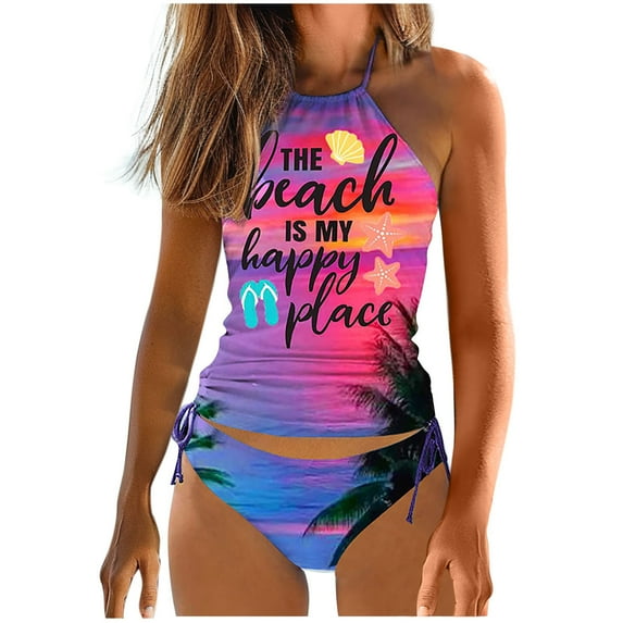 ibuvkizy Tankinis Swimsuits for Women Loose Modest Two Piece Bathing Suits Women's Printed Women's Conservative Split Swimsuit Women's Split Swimsuit Set Bikini Sets for Women's Plus Size
