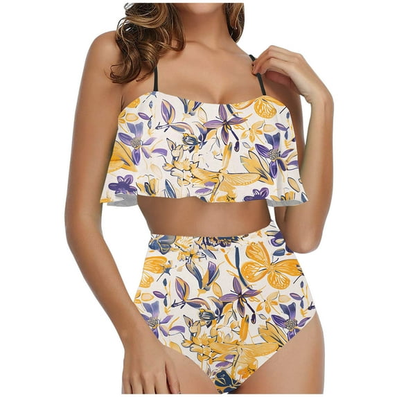 ibuvkizy Tankinis Swimsuits for Women Loose Modest Two Piece Bathing Suits Ladies Fashion Multicolor Retro Print Swimming Trunks Sling Women Split Swimsuit Bikini Sets for Women's Plus Size