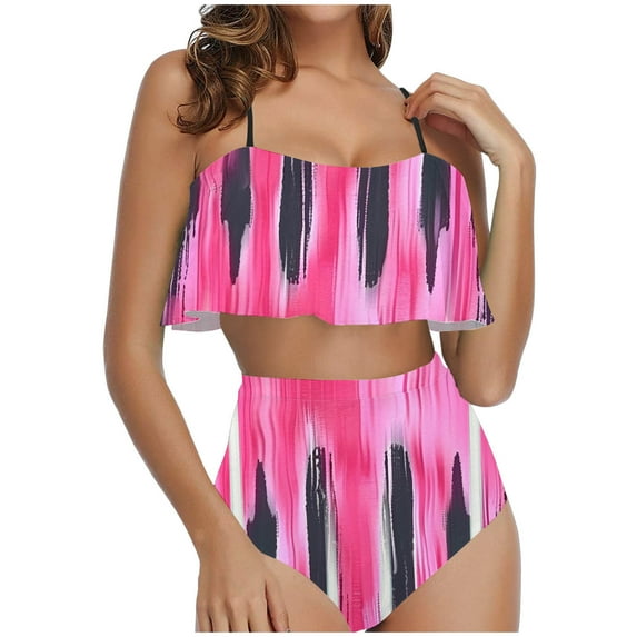 ibuvkizy Tankinis Swimsuits for Women Loose Modest Two Piece Bathing Suits Ladies Fashion Multicolor Retro Print Swimming Trunks Sling Women Split Swimsuit Bikini Sets for Women's Plus Size