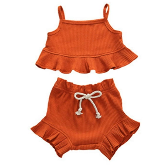 ibuvkizy Toddler Baby Girl Tank Top Sets Clearance,Summer Baby Girl Outfits Clothes,Children Solid Color Drawstring Shorts Baby Girl Sleeveless Sling Top Sets,Gifts for Her,Baby Days savings