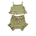 thumbnail image 1 of ibuvkizy Toddler Baby Girl Tank Top Sets Clearance,Summer Baby Girl Outfits Clothes,Children Solid Color Drawstring Shorts Baby Girl Sleeveless Sling Top Sets,Gifts for Her,Baby Days savings, 1 of 2