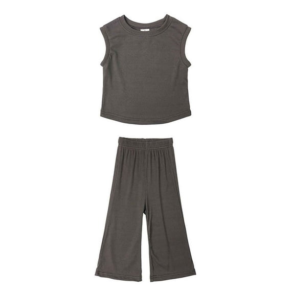 ibuvkizy Toddler Baby Girl Tank Top Sets Summer Baby Girl Outfits Clothes,Girl's Solid Color Round Neck Sleeveless T-Shirt and Pants Two-Piece Set,Gifts for Her
