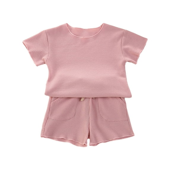 ibuvkizy Toddler Baby Girl Tank Top Sets Summer Baby Girl Outfits Clothes,Kids Round Neck T-Shirt Short Sleeve Tops Elastic Waist Shorts Suit 3 Months-4 Years,Gifts for Her