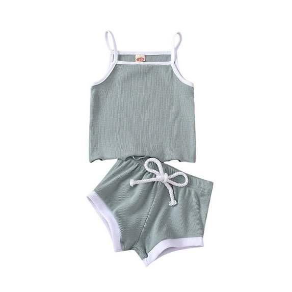 ibuvkizy Toddler Baby Girl Tank Top Sets Summer Baby Girl Outfits Clothes,Newborn Baby Sleeveless Color Cotton Tank Vest+Shorts Clothes Set,Gifts for Her