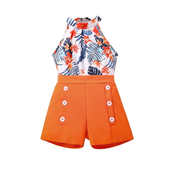 ibuvkizy Toddler Baby Girl Tank Top Sets Summer Girl Outfits Clothes,Girls Casual Sleeveless Round Neck Strap Loose Botton Printed Short Pants Tank Top Sets,Gifts for Her
