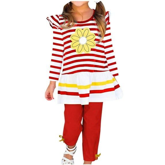ibuvkizy Toddler Boy Girl 2 Piece Cute Outfit,Fashion Girls' Casual Long Sleeve Tops Round Neck Collar Botton Printed Long Pants Sets,4-5 Years