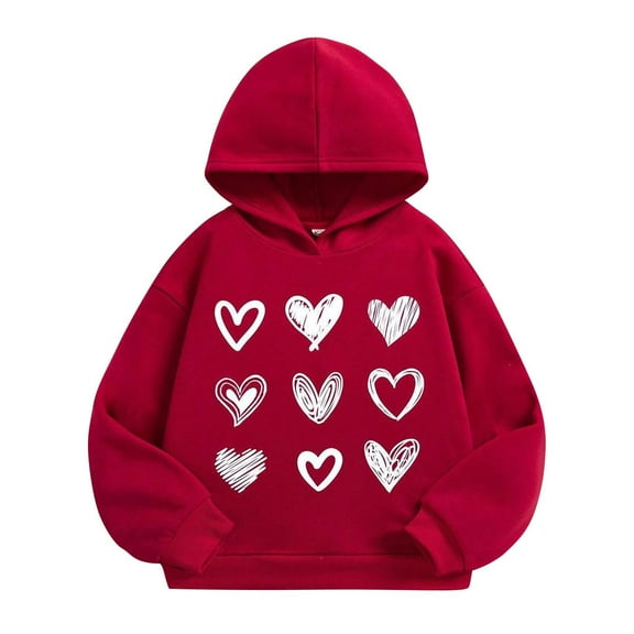 ibuvkizy Toddler Boys Girls Heart Hoodies!Girls Valentines Day Outfit Boys and Girls Love Printed Long Sleeved Hooded Top with Round Neck Casual Loose Sweatshirt Red,3 Years