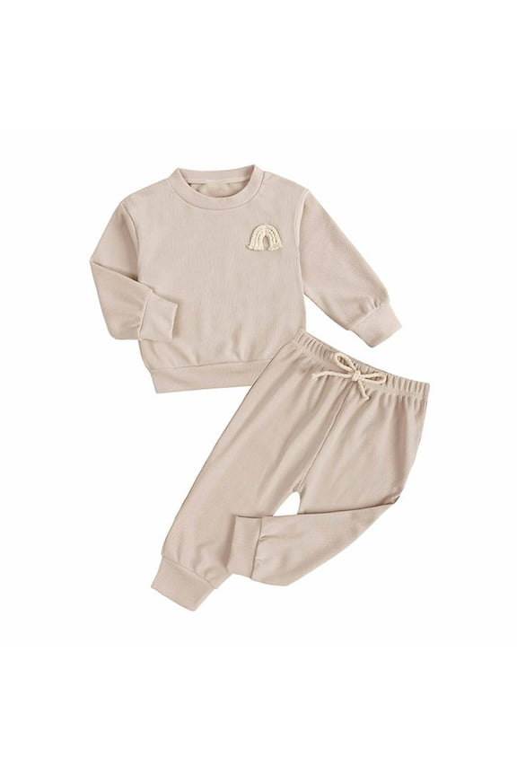 Toddler Girl Tank Top Sets Girl Outfits Clothes,Fall Winter Boys and Girls' Set Round Neck Embroidered Long Sleeved Pants Baby Stripe Set Home Set,Gifts for Her