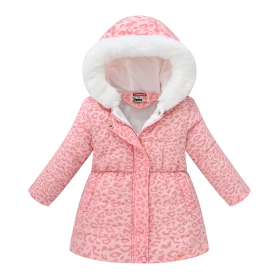 ibuvkizy Toddler Winter Coat,Winter Boys and Girls Waist Long Collar Hooded Jacket Cotton Coat Pink,4 Years