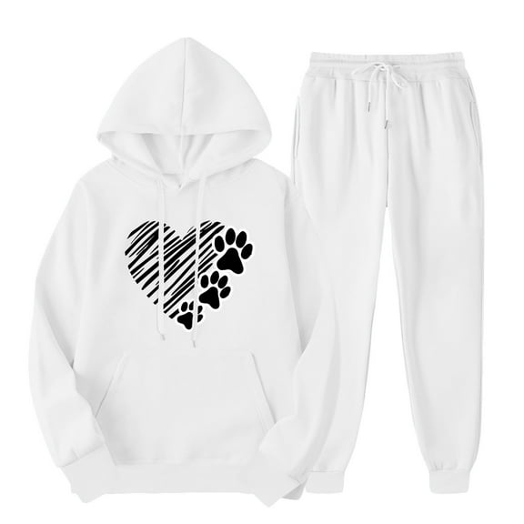 ibuvkizy Track Suits for Women Set!Men's and Women's Sports Tracksuits Long Sleeve Pullover Hoodies Sweatshirt Loose Coat and Sweatpants Fall Winter Suit White,S