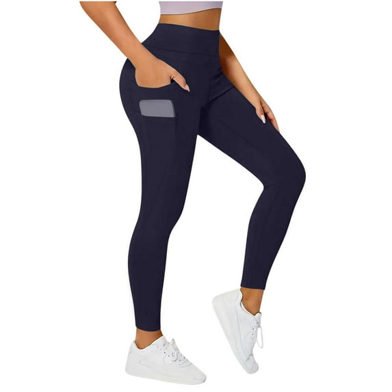 ibuvkizy Tummy Control Jeggings with Pockets for Women Workout Leggings Fitness Sports Running Yoga Athletic Pants Navy,S