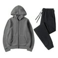 thumbnail image 1 of ibuvkizy Two Piece Sets for Women!2PCS Outfits Men's and Women's Sports Tracksuits Long Sleeve Pullover Hoodies Sweatshirt Loose Coat and Sweatpants Fall Winter Suit Dark Gray,L, 1 of 8