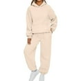 thumbnail image 1 of ibuvkizy Two Piece Sets for Women 2PCS Outfits Women's Sports Tracksuits Long Sleeve Pullover Hoodies Sweatshirt and Sweatpants Fall Winter Suit Beige,XXL, 1 of 3
