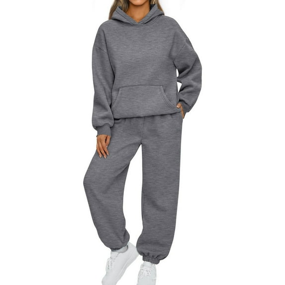 ibuvkizy Two Piece Sets for Women!2PCS Outfits Women's Sports Tracksuits Long Sleeve Pullover Hoodies Sweatshirt and Sweatpants Fall Winter Suit Dark Gray,S