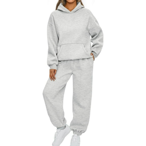 ibuvkizy Two Piece Sets for Women!2PCS Outfits Women's Sports Tracksuits Long Sleeve Pullover Hoodies Sweatshirt and Sweatpants Fall Winter Suit Gray,S