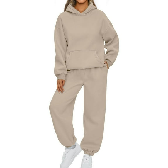 ibuvkizy Two Piece Sets for Women!2PCS Outfits Women's Sports Tracksuits Long Sleeve Pullover Hoodies Sweatshirt and Sweatpants Fall Winter Suit Khaki,XXXL