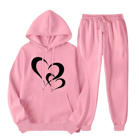 ibuvkizy Two Piece Sets for Women!Men's and Women's Sports Tracksuits Long Sleeve Pullover Hoodies Sweatshirt Loose Coat and Sweatpants Fall Winter Suit Pink,L