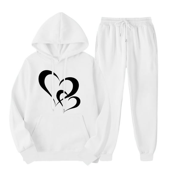 ibuvkizy Two Piece Sets for Women!Men's and Women's Sports Tracksuits Long Sleeve Pullover Hoodies Sweatshirt Loose Coat and Sweatpants Fall Winter Suit White,XXL
