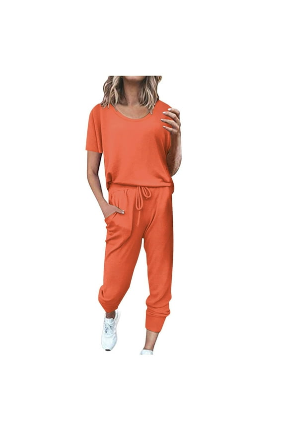 Two Piece Sets for Women,Summer Casual Outfit Sets,Women Jogger Outfit Plus Size,Fashion Women Summer Solid Button Casual Short SLeeve Top+ Pant Set,Womens Clothing