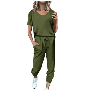 ibuvkizy Two Piece Sets for Women Clearance,Summer Casual Outfit Sets,Women Jogger Outfit Plus Size,Fashion Women Summer Solid Button Casual Short SLeeve Top+ Pant Set,Womens Clothing