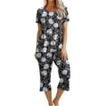 thumbnail image 1 of ibuvkizy Two Piece Sets for Women Summer Casual Outfit Sets,Women Jogger Outfit Plus Size,Printing Round Neck Short Sleeve Sleepshirt and Pants Sets Loungewear Pajamas,Womens Clothing, 1 of 8