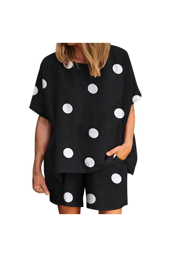 Two Piece Sets for Women,Summer Casual Outfit Sets,Women Jogger Outfit Plus Size,Women Casual Summer Round Neck Printed Short Sleeve Tops and Shorts Two Set Suit,Womens Clothing