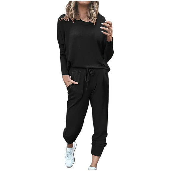 ibuvkizy Two Piece Sets for Women,Summer Casual Outfit Sets,Women Jogger Outfit Plus Size,Women Loose Two-piece Sets Solid Long Sleeve Tops Vest Casual Pants Sweatsuit,Womens Clothing