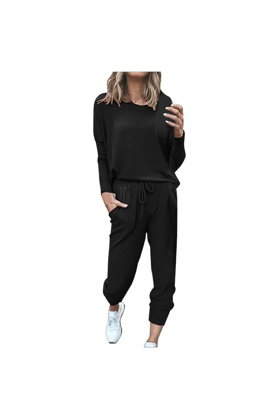 Two Piece Sets for Women,Summer Casual Outfit Sets,Women Jogger Outfit Plus Size,Women Loose Two-piece Sets Solid Long Sleeve Tops Vest Casual Pants Sweatsuit,Womens Clothing