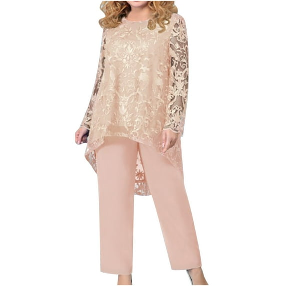 ibuvkizy Two Piece Sets for Women,Summer Casual Outfit Sets,Women Jogger Outfit Plus Size,Women's Plus Size Evening Dress Lace Embroidery Temperament Fit PantsTwo Piece Set,Womens Clothing