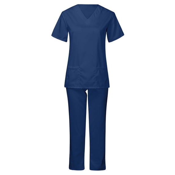 ibuvkizy Two Piece Sets for Women Clearance,Summer Casual Outfit Sets,Women Jogger Outfit Plus Size,Women's Short-Sleeved Solid Color Pocket V-Neck Nurse Suit,Womens Clothing