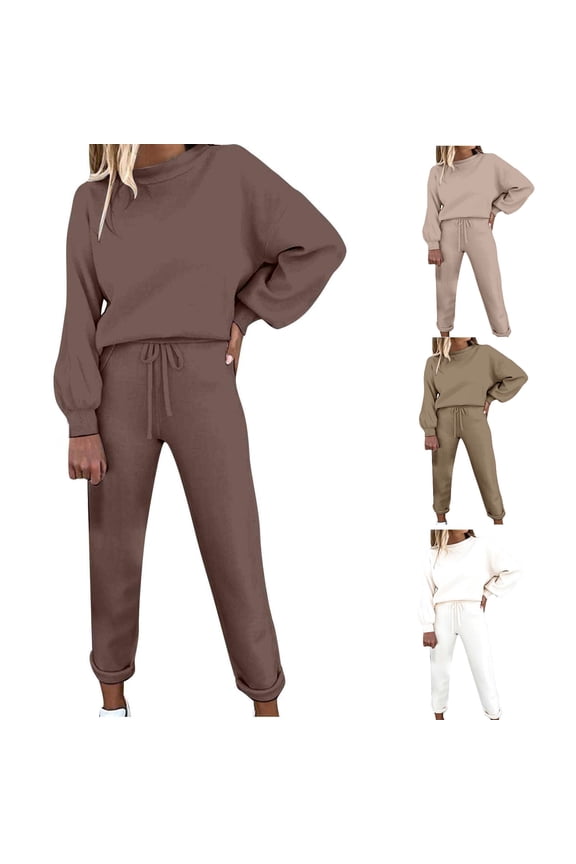 Two Piece Sets for Women,Summer Casual Outfit Sets,Women Jogger Outfit Plus Size,Women's Solid Color Pullover Long Sleeve Top + Casual Pants 2 Piece Set,Womens Clothing