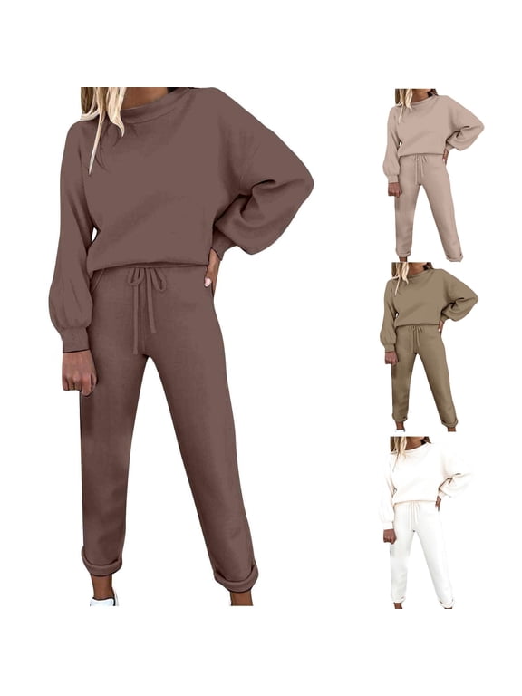 Two Piece Sets for Women,Summer Casual Outfit Sets,Women Jogger Outfit Plus Size,Women's Solid Color Pullover Long Sleeve Top + Casual Pants 2 Piece Set,Womens Clothing