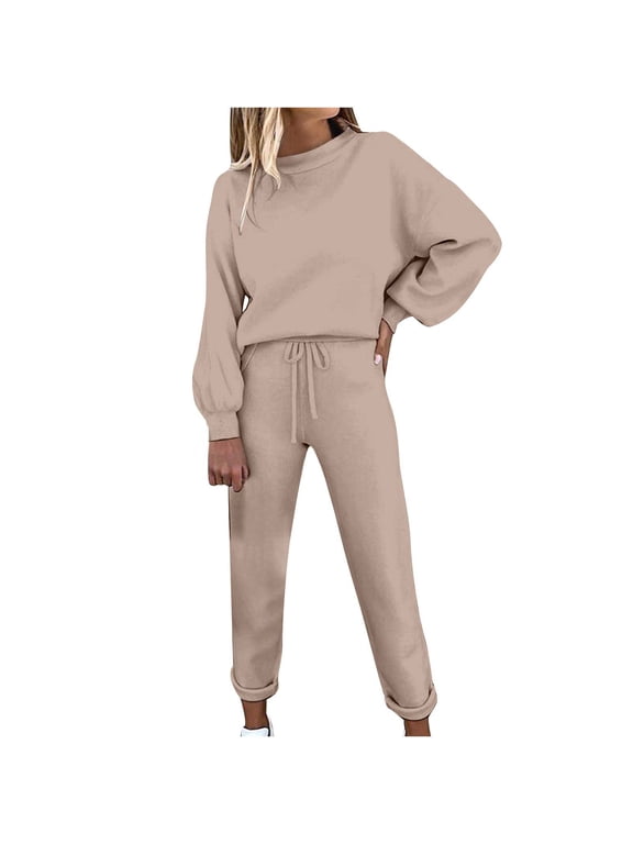 Two Piece Sets for Women,Summer Casual Outfit Sets,Women Jogger Outfit Plus Size,Women's Solid Color Pullover Long Sleeve Top + Casual Pants 2 Piece Set,Womens Clothing