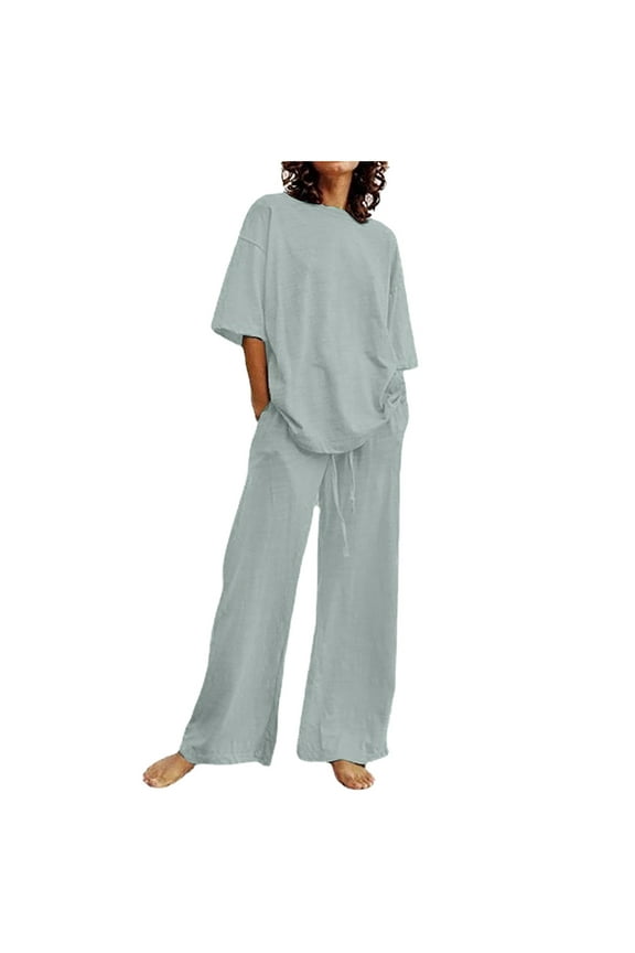 Two Piece Sets for Women,Summer Casual Outfit Sets,Women Jogger Outfit Plus Size,Women's Summer Suit Fashion Short Sleeve Solid Color Trousers Casual Two-Piece Suit,Womens Clothing