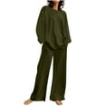 thumbnail image 1 of ibuvkizy Two Piece Sets for Women,Summer Women's Casual Shoulder Sleeved Long Sleeved Round Neck Top/Loose Straight Tube with Pocket Long Pants Set Green,XXXXXL, 1 of 6