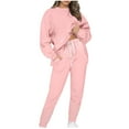 thumbnail image 1 of ibuvkizy Two Piece Sets for Women Clearance!Women Sweatsuits 2 Piece Outfits Crew Neck Sweatshirt Sweatpant Tracksuit Fall Irregular Hem Pullover Sets Pink,S, 1 of 8