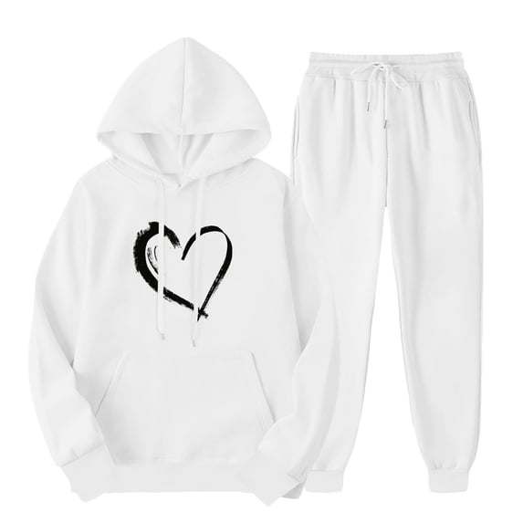 ibuvkizy Two Piece Sets for Women Fall!Men's and Women's Sports Tracksuits Long Sleeve Pullover Hoodies Sweatshirt Loose Coat and Sweatpants Fall Winter Suit White,XL