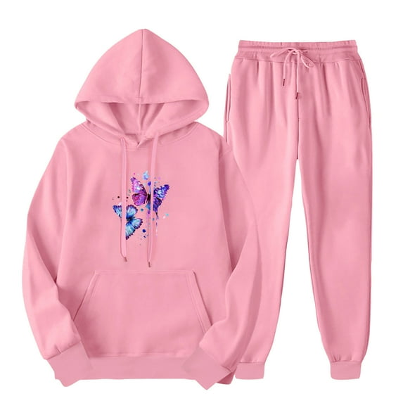 ibuvkizy Two Piece Sets for Women Fall!Outfits Men's and Women's Sports Tracksuits Long Sleeve Pullover Hoodies Sweatshirt Loose Coat and Sweatpants Fall Winter Suit Pink,M