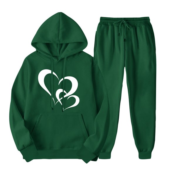 ibuvkizy Two Piece Sets for Women!Men's and Women's Sports Tracksuits Long Sleeve Pullover Hoodies Sweatshirt Loose Coat and Sweatpants Fall Winter Suit Green,L