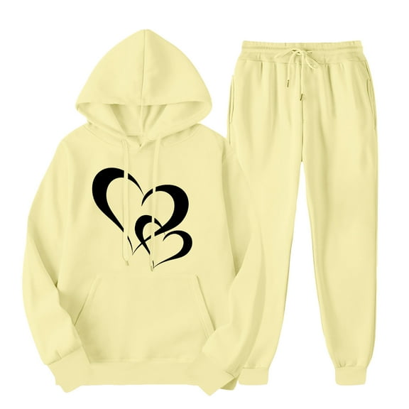 ibuvkizy Two Piece Sets for Women!Men's and Women's Sports Tracksuits Long Sleeve Pullover Hoodies Sweatshirt Loose Coat and Sweatpants Fall Winter Suit Yellow,M