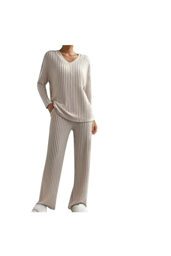 Two Piece Sets for Women,Knit Sets Two Piece Women New Printed Loose Fashion Suit Long Cardigan Straight Pants Beige,S