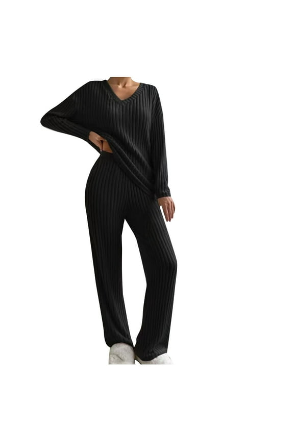 Two Piece Sets for Women,Knit Sets Two Piece Women New Printed Loose Fashion Suit Long Cardigan Straight Pants Black,M