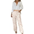 thumbnail image 1 of ibuvkizy Two Piece Sets for Women Fall,Women's Printed Long Sleeved Shirt with Elastic Waistband and Pocket Pants Set Khaki,XL, 1 of 6