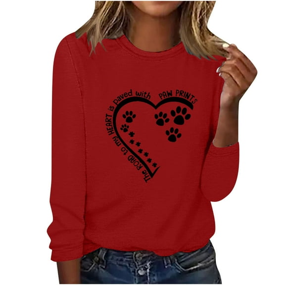 ibuvkizy Valentine's Day!Womens Sweatshirt Printed Round Neck Pullover Long Sleeved Casual Womens Sweatshirts Red,M