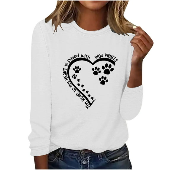 ibuvkizy Valentine's Day!Womens Sweatshirt Printed Round Neck Pullover Long Sleeved Casual Womens Sweatshirts White,S