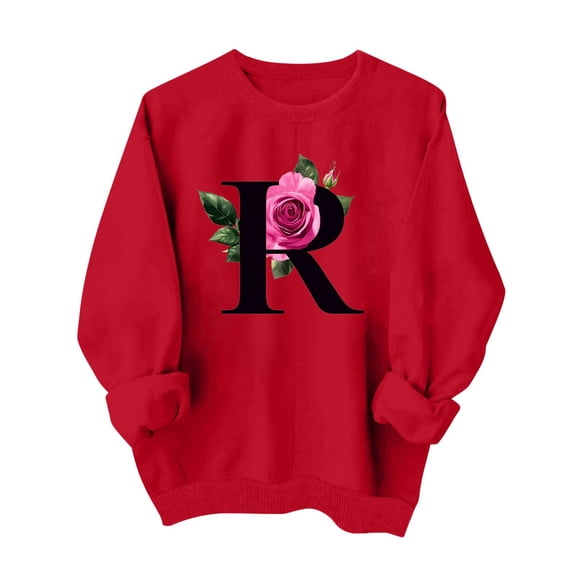ibuvkizy Valentine's Day!Womens Sweatshirt Round Neck Fall Winter Valentines Day Cute Printed Sweatshirts Long Sleeved Tops Red,XS